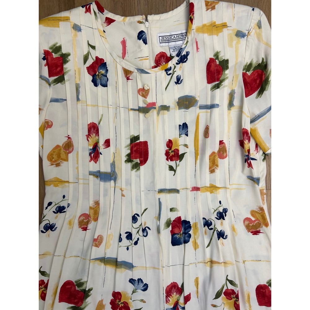Vintage Jessica Howard Floral Print Pintuck Midi Dress 10 Rayon coastal prairie - Picture 3 of 7